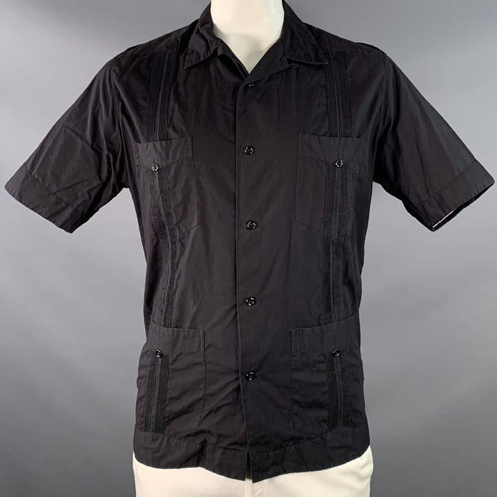 MONITALY Size XL Black Stripe Cotton Guayabera Short Sleeve Shirt