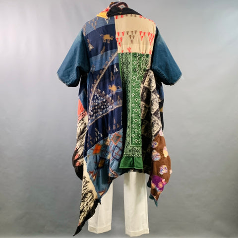 KAPITAL One Size Blue Multi Color Patchwork Cotton Open Front Coat