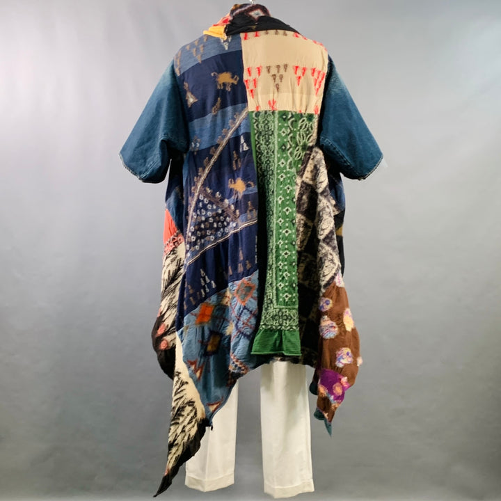 KAPITAL One Size Blue Multi Color Patchwork Cotton Open Front Coat