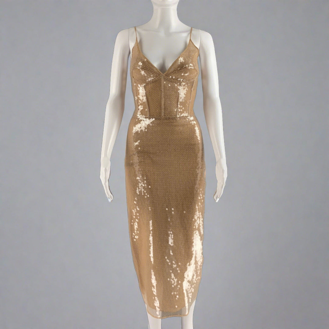 david koma mesh dress DAVID KOMA Size 6 Beige Nude Mesh Spaghetti Straps Cocktail Dress