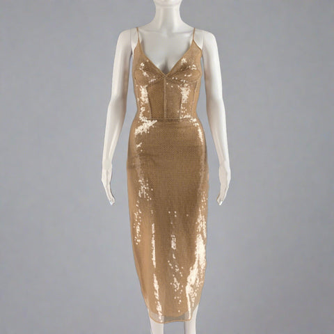 DAVID KOMA Size 6 Beige Nude Mesh Spaghetti Straps Cocktail Dress
