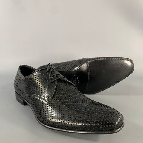 PRADA Size 9 Black Perforated Leather Lace Up Lace Up Shoes