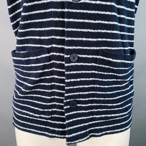 ORLEBAR BROWN Size M Navy White Pinstripe Cotton Terry Two Pockets Short Sleeve Shirt