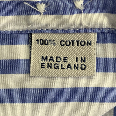 DRAKES LONDON Size M Blue White Stripe Cotton One Pocket Long Sleeve Shirt