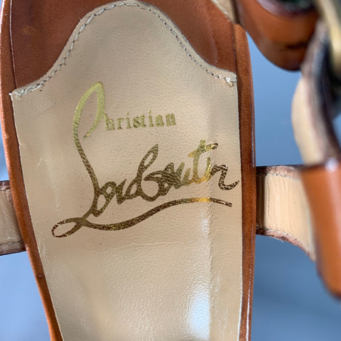 CHRISTIAN LOUBOUTIN Size 6.5 Brown Tan Leather Platform Sandals