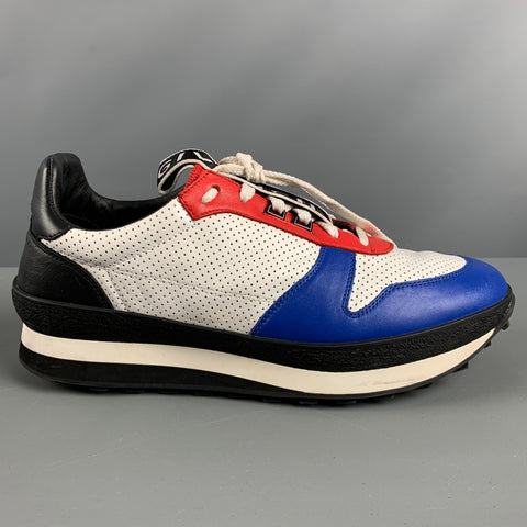 GIVENCHY Talla 11 Zapatillas de deporte de cuero perforado blanco rojo y azul