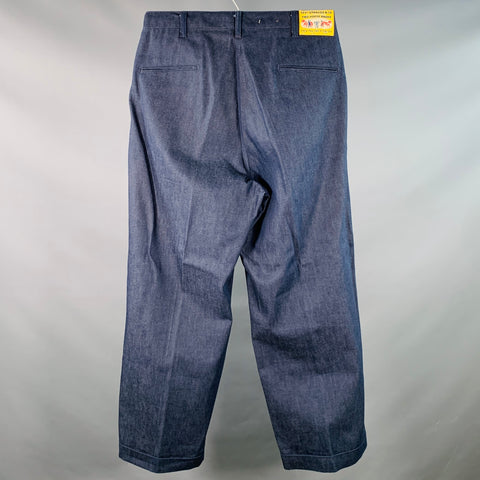LEVI STRAUSS Size 32 Navy Twill Cotton Wide Leg Straight Cuffed Button Fly Jeans