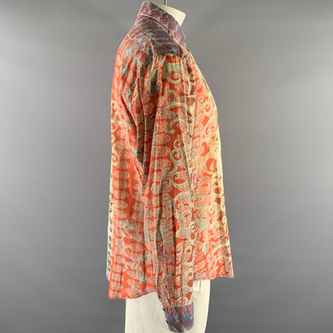 ROBERT GRAHAM Size XL Orange Abstract Cotton Long Sleeve Shirt