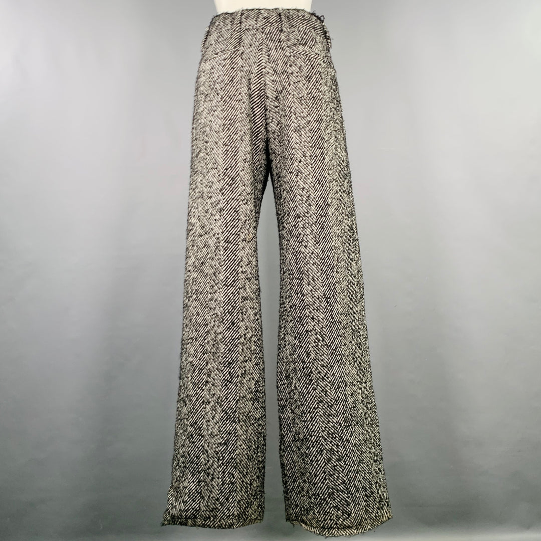 OFF-WHITE Size XS Black White Tweed Wool Blend Wide Leg Dress Pants