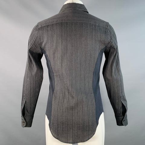 ARMANI COLLEZIONI Size S Grey Black Seersucker Stripe Cotton Blend Long Sleeve Shirt