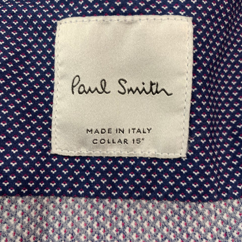 PAUL SMITH Size M Blue White & Red Dots Cotton Spread Collar Long Sleeve Shirt