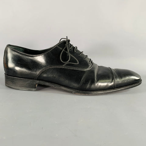 SALVATORE FERRAGAMO Size 10.5 Black Leather Cap Toe Lace-Up Shoes