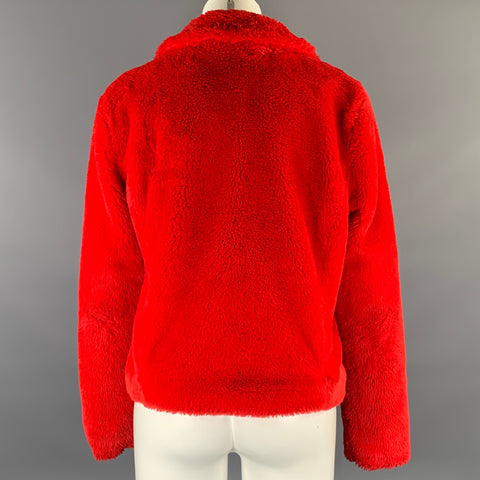 REBECCA MINKOFF Size M Red Polyester Textured Biker Jacket