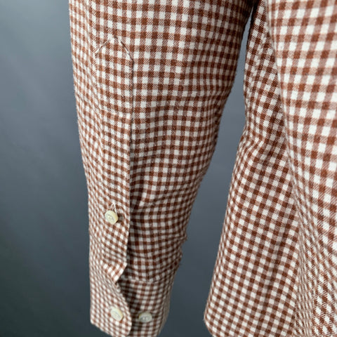 LORO PIANA Size L Brown White Gingham Cotton One Pocket Long Sleeve Shirt
