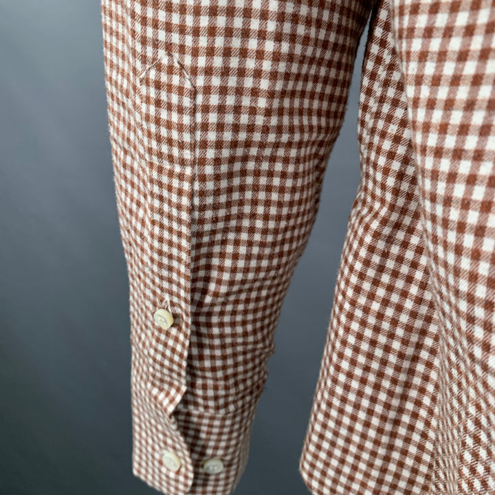 LORO PIANA Size L Brown White Gingham Cotton One Pocket Long Sleeve Shirt