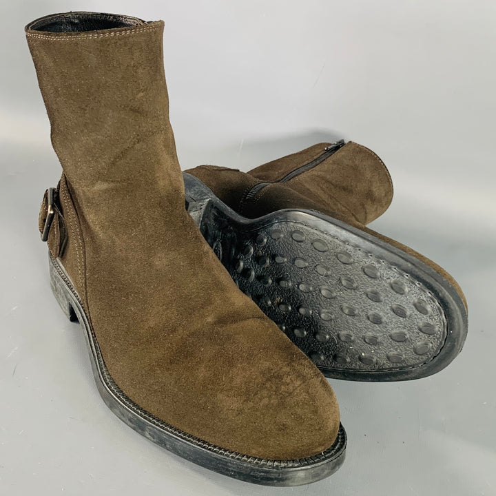 TOD'S Size 8 Brown Suede Side Zipper Ankle Boots
