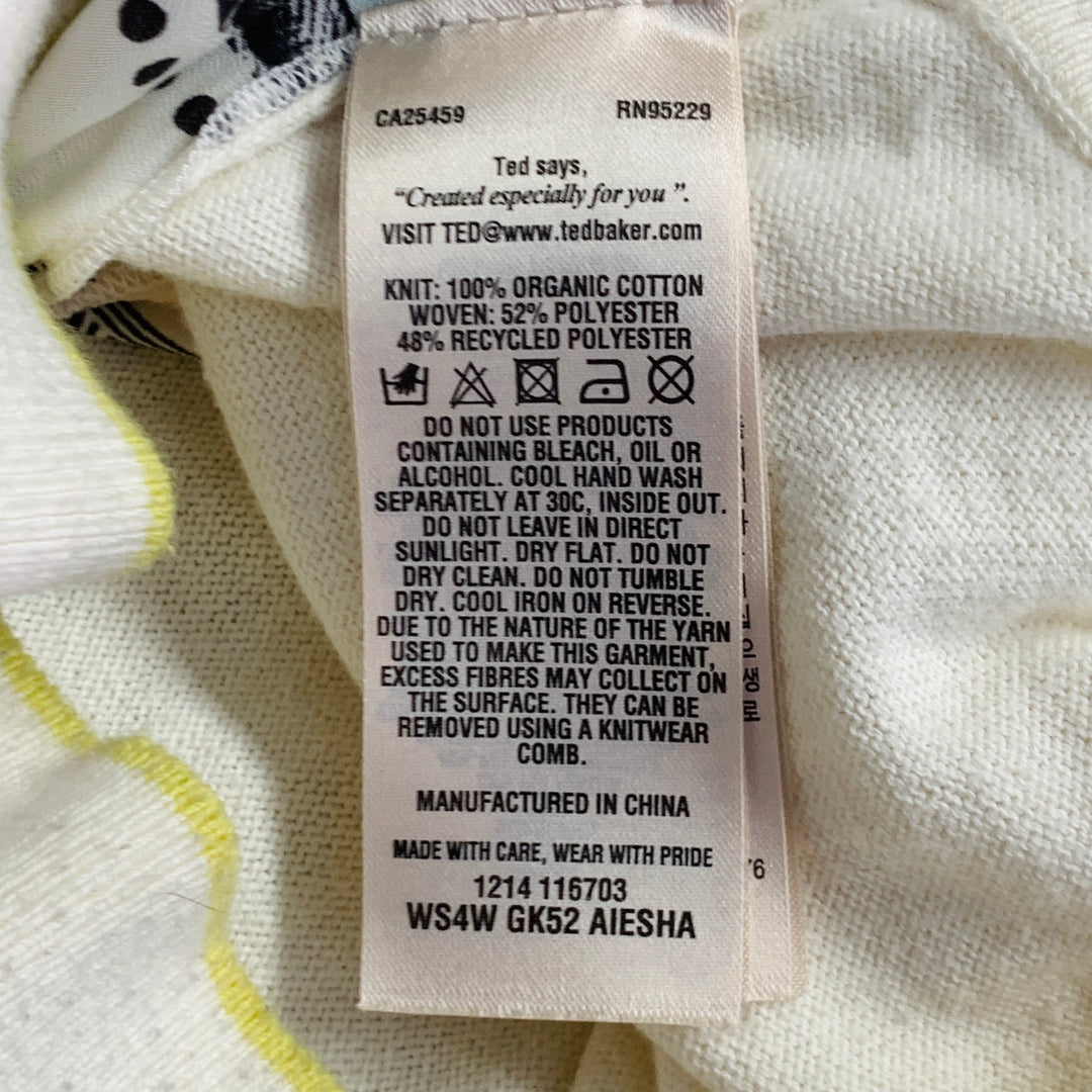 TED BAKER Size L Aiesha Cream Pink Blue Cotton Figures Mixed Fabrics Pullover