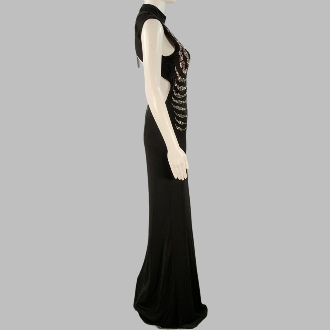 JOHN RICHMOND Size 4 Black Silver Viscose Studded High Neck Evening Go Sui Generis Designer Consignment JOHN RICHMOND Size 4 Black Silver Viscose Studded High Neck Evening Go Sui Generis Designer Consignment