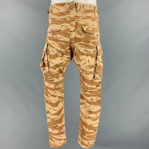 COMME des GARCONS Size L Beige Brown Camo Cotton Drop Crotch Casual Pants