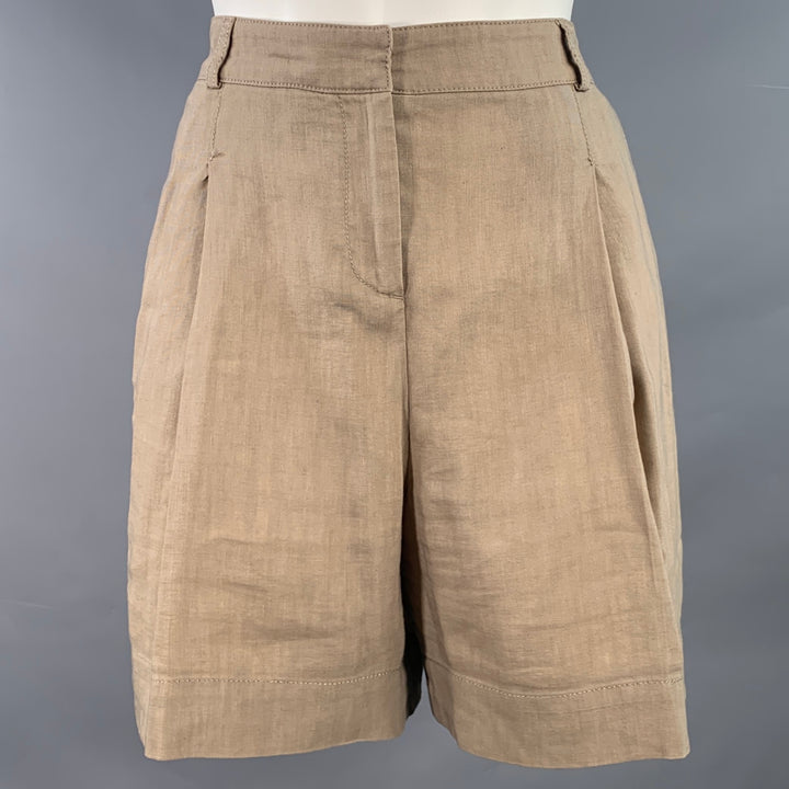 BURBERRY LONDON Size 8 Brown Wool Linen Pleated Shorts