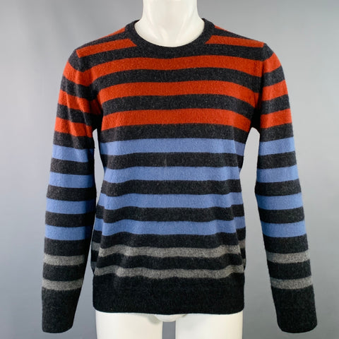 SAKS FIFTH AVENUE Size M Grey Multi Color Stripe Cashmere Crew Neck Sweater