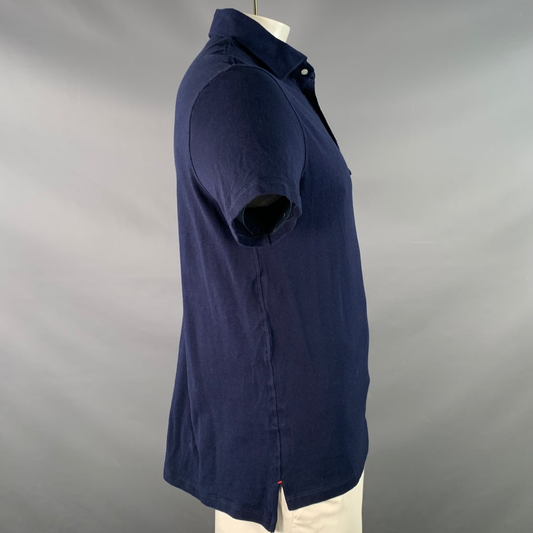 ISAIA Size L Navy Cotton Pique Half Placket Polo
