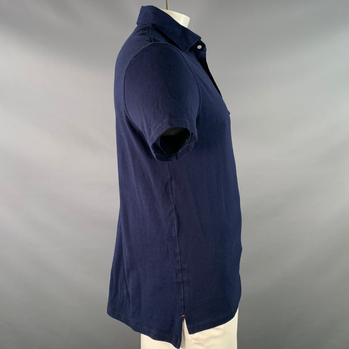 ISAIA Size L Navy Cotton Pique Half Placket Polo