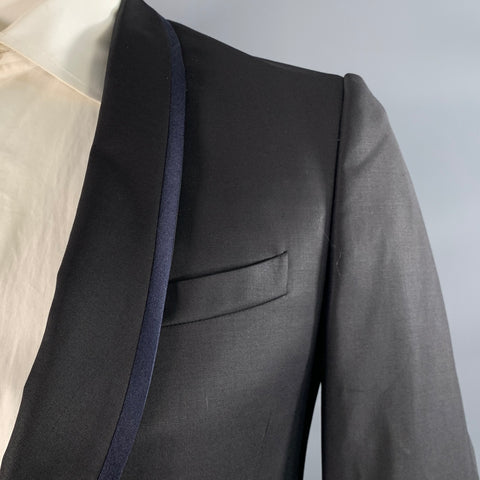 FENDI Chest Size 40 Black Navy Solid Wool Shawl Collar Sport Coat