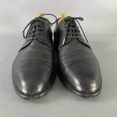 GIORGIO ARMANI Size 9.5 Black Textured Leather Round Toe Lace Up Shoes