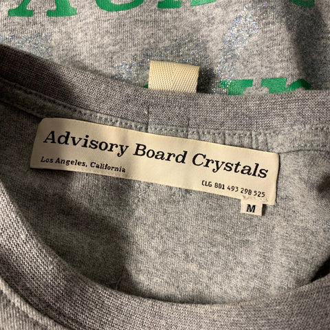 ADVISORY BOARD CRYSTALS Size M Grey Green Letters Cotton Crew Neck T shirt