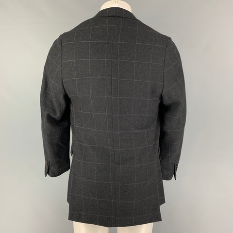 RALPH LAUREN Purple Label Size 44 Black Purple Window Pane Wool Notch Lapel Sport Coat