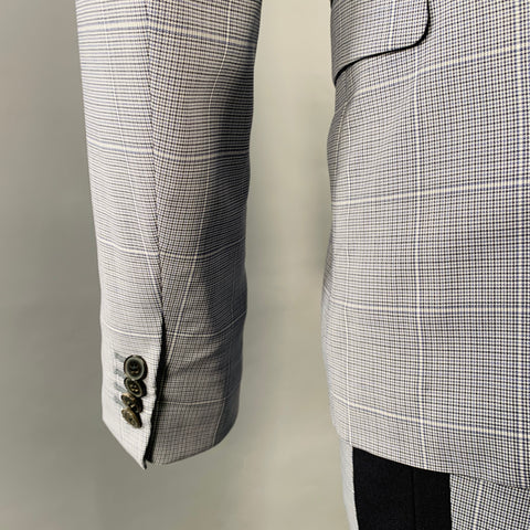 Costume VALENTINO Taille 38 Laine à Carreaux Bleu Gris Col Cranté