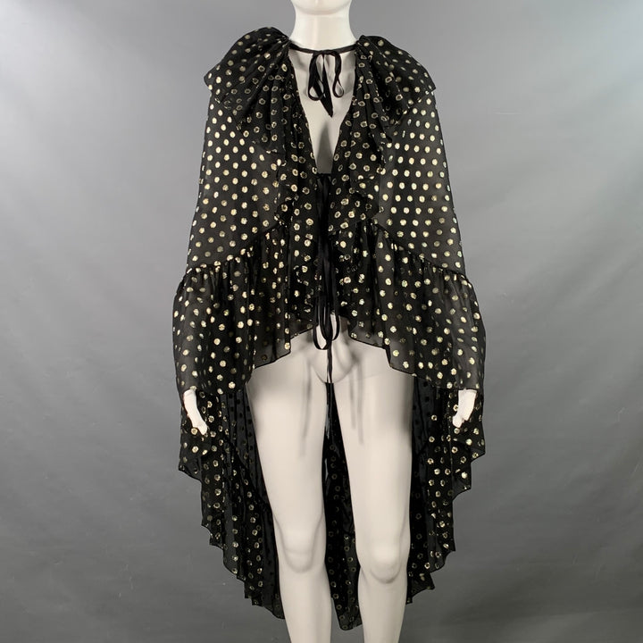 SAINT LAURENT 2018 Black Gold Dots Ruffled Metallic Chiffon Cape Dress Top