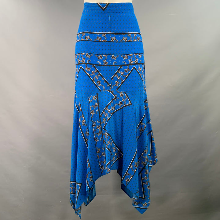 GANNI Size 4 Blue Black Silk Handkerchief Asymmetrical Midi Skirt