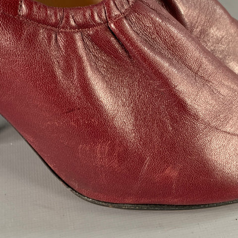 CELINE Size 7 High Throat Burgundy Leather Cone Heel Pumps