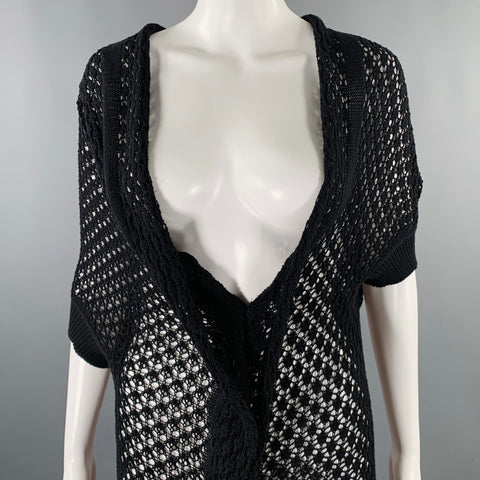 Gilet court à manches courtes, texture crochet, noir, taille M, VINTAGE