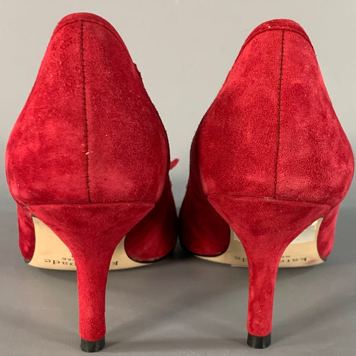 KATE SPADE Size 7.5 Burgundy Suede Floral Applique Kitten Heel Pumps