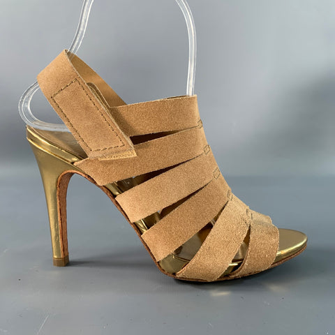 PEDRO GARCIA Size 6 Gold Tan Suede Strappy Sandals