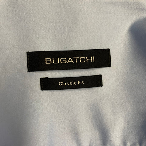 BUGATCHI Size L Light Blue Cotton Snake Collar Long Sleeve Shirt