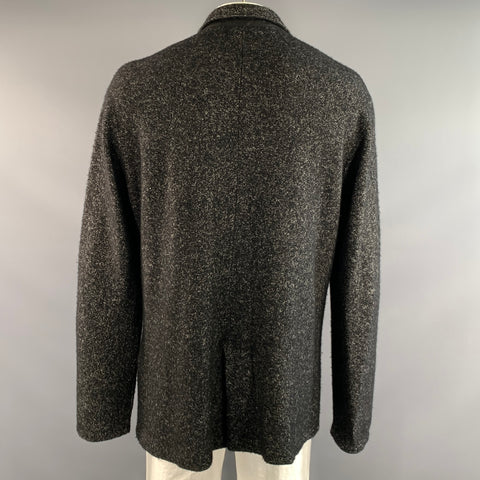 JOHN VARVATOS Size XXL Grey Black Knit Wool Linen Notch Lapel Jacket
