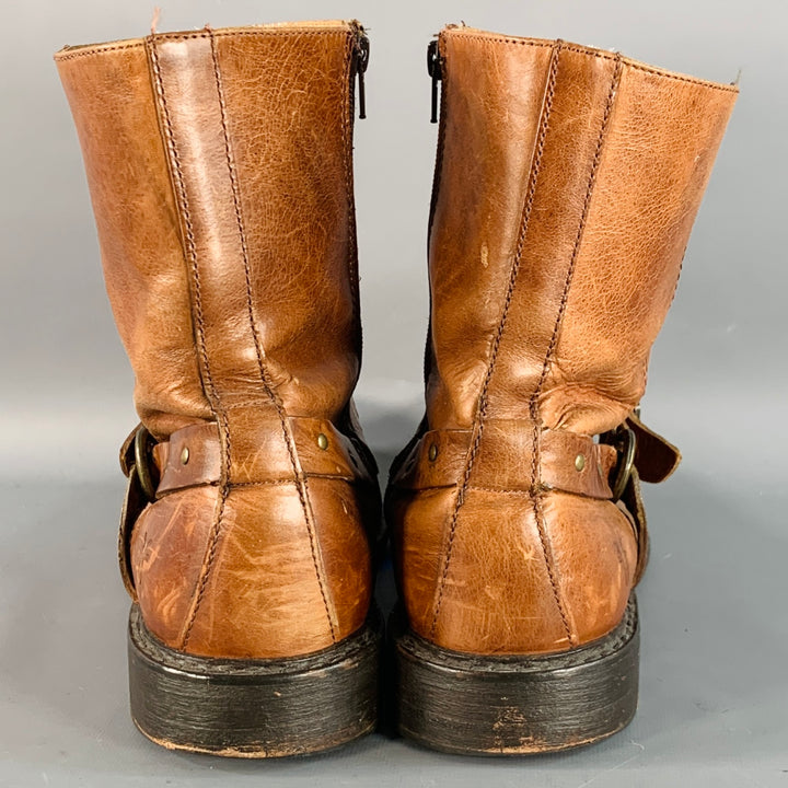 FRYE Size 13 Brown Leather Side Zipper Harness Boots