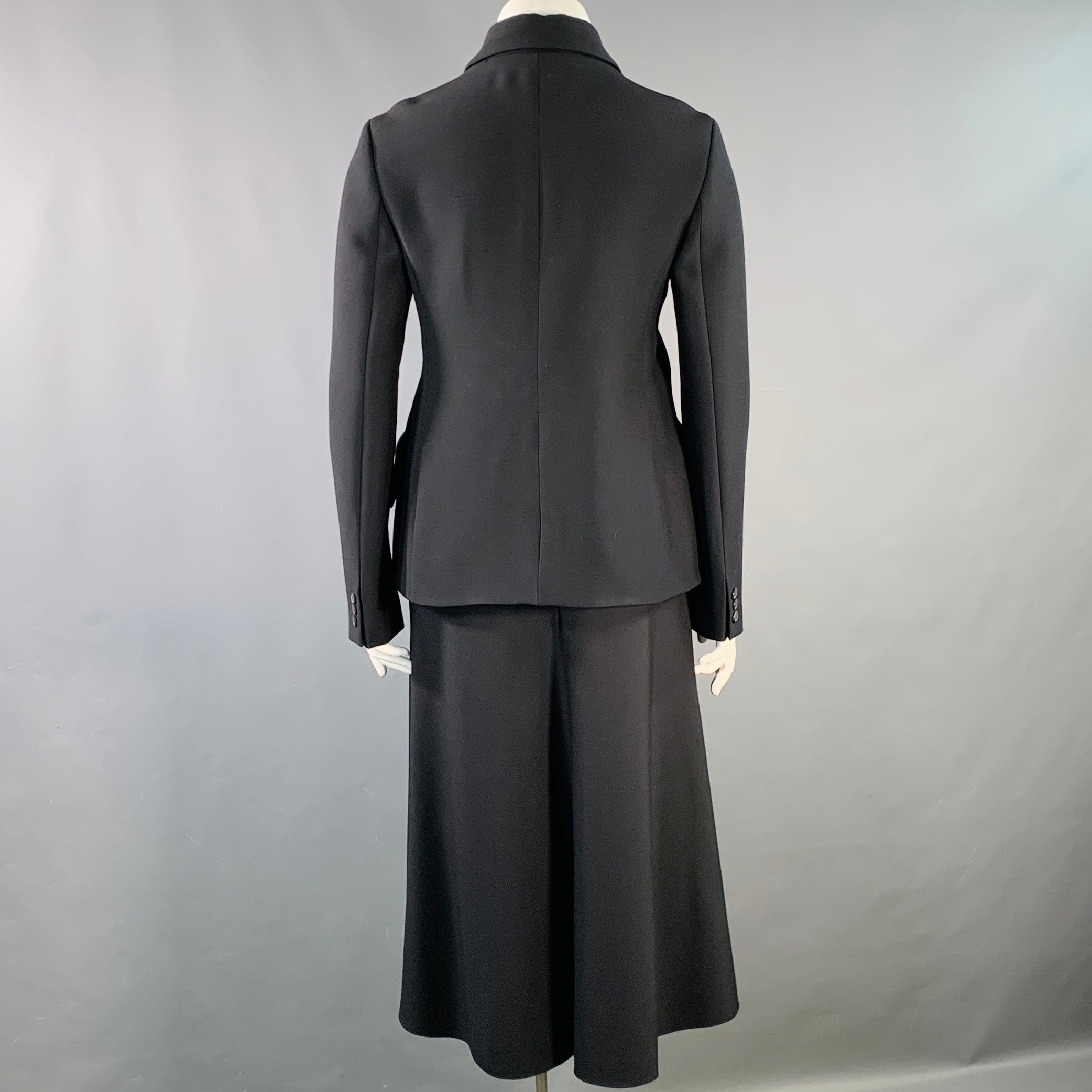 CHRISTIAN DIOR Size XL Black Wool Silk Peak Lapel Midi Skirt Suit