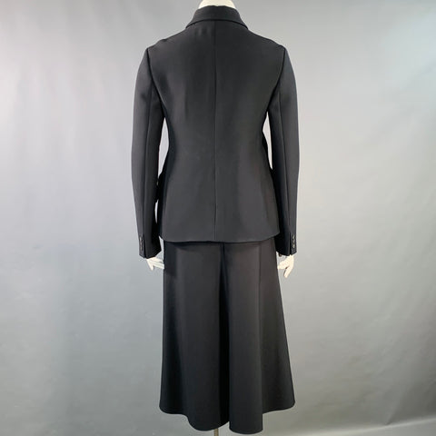 CHRISTIAN DIOR Size XL Black Wool Silk Peak Lapel Midi Skirt Suit