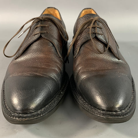 DI BIANCO Size 9.5 Brown Pebble Grain Leather Derby Lace Up Shoes