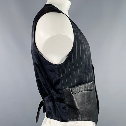 JOHN RICHMOND Size XL Black Grey Pinstripe Wool Mixed Fabrics Vest