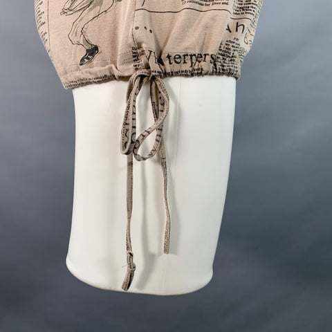 JOHN GALLIANO Size M Khaki Black Newspaper Cotton Blend Jersey Hooded Short Sleeve Shirt