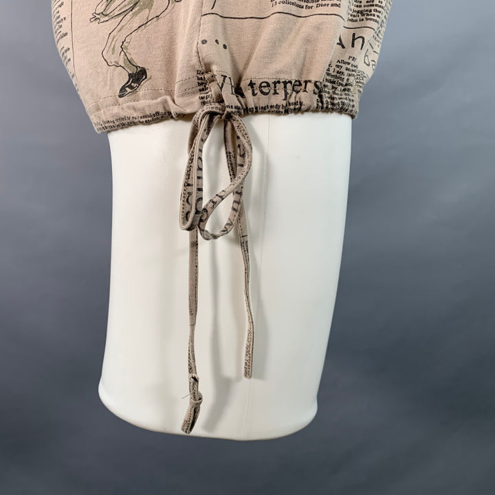 JOHN GALLIANO Size M Khaki Black Newspaper Cotton Blend Jersey Hooded Short Sleeve Shirt