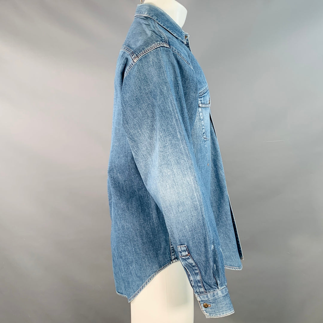MARITHE+FRANCOIS GIRBAUD Vintage Size S Blue Cotton Denim Long Sleeve Shirt