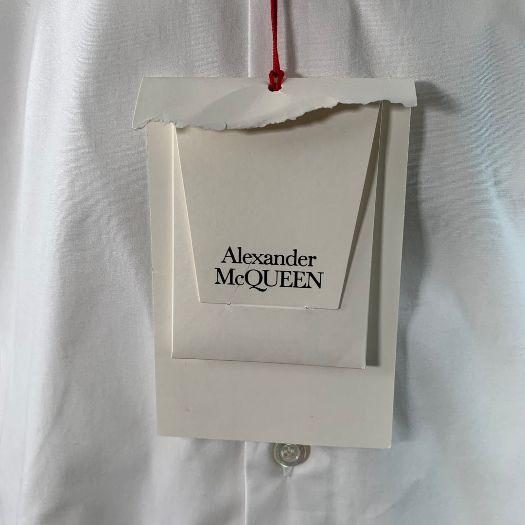 ALEXANDER MCQUEEN Size L White Cotton Blend Curved Cutaway Button Up Long Sleeve Shirt