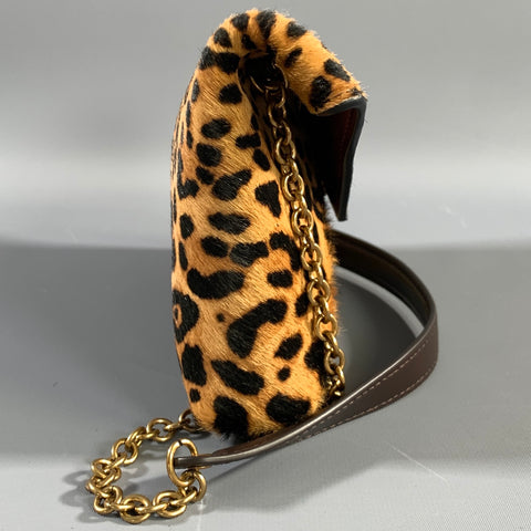 YSL Brown Black 710318 Leopard Pony Hair Envelope Bag